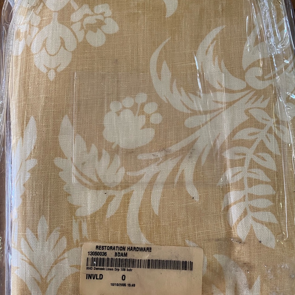 SOLD Hardware Damask linen draperies